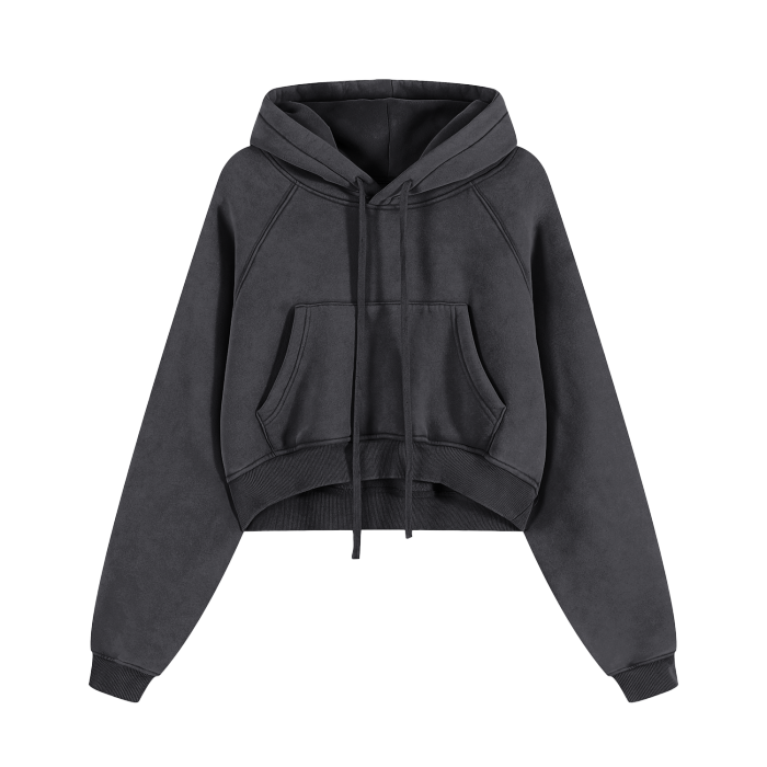 Washed Cropped Hoodie - DUMBFRESHCO