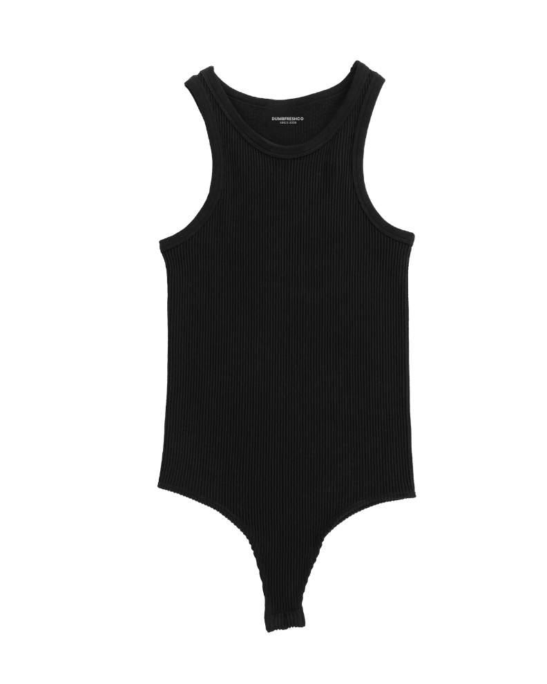Black Ribbed Stretch Knit Bodysuit - DUMBFRESHCO