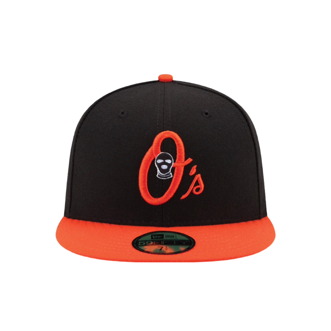 Baltimore Ski Mask Baseball Fitted Hat - DUMBFRESHCO