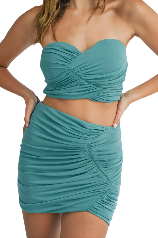 Ruched Tube Top and Skirt Set - DUMBFRESHCO