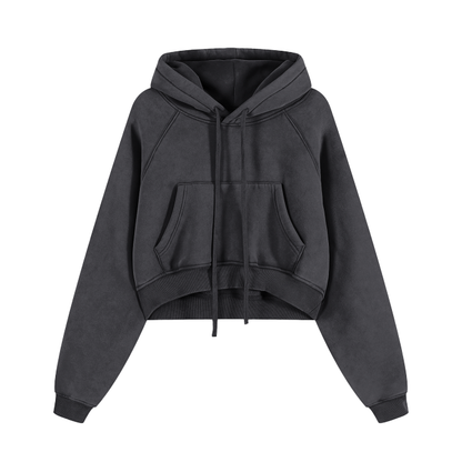 Washed Cropped Hoodie - DUMBFRESHCO
