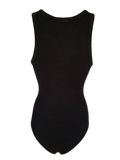 Black Ribbed Stretch Knit Bodysuit - DUMBFRESHCO