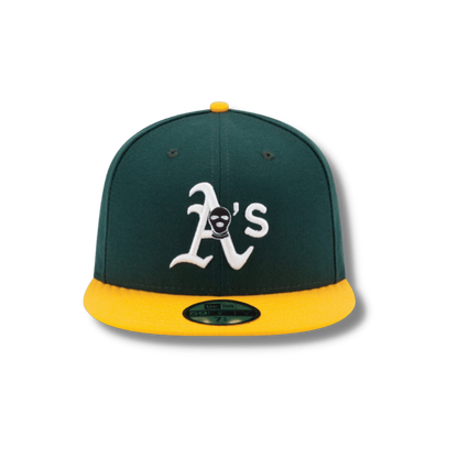 Green Yellow Oakland Athletics SKI Mask fitted baseball hat - DUMBFRESHCO